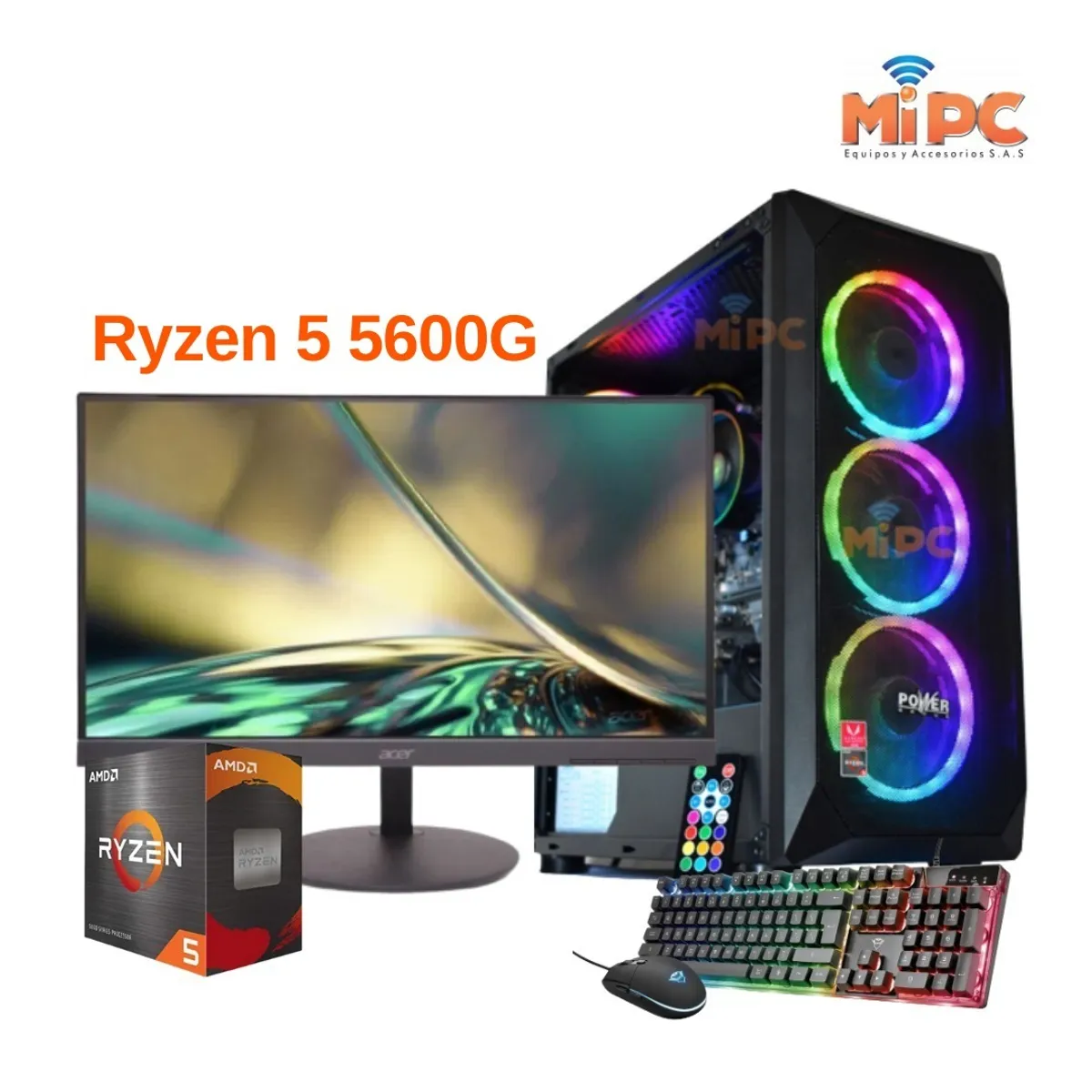 POWER GROUP - Combo Gamer Ryzen 5 5600g, 16 Ram, 512 Solido, Graficos vega, Monitor