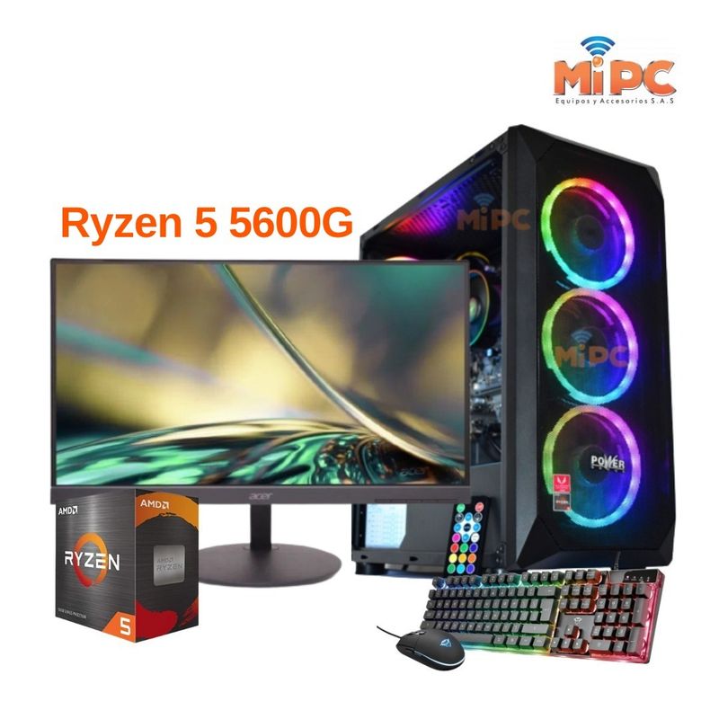 POWER GROUP - Combo Gamer Ryzen 5 5600g, 16 Ram, 512 Solido, Graficos vega, Monitor