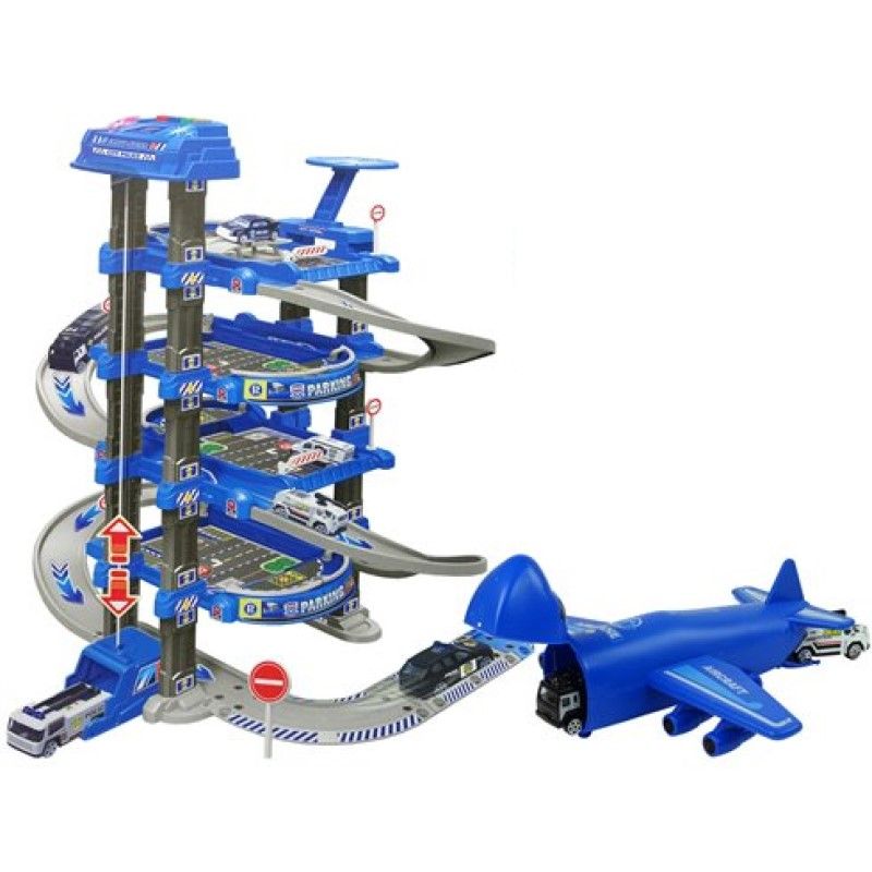 MARKET TOYS - Pista De Carros Police + Avión + 79 Pcs + Sonidos + Luces