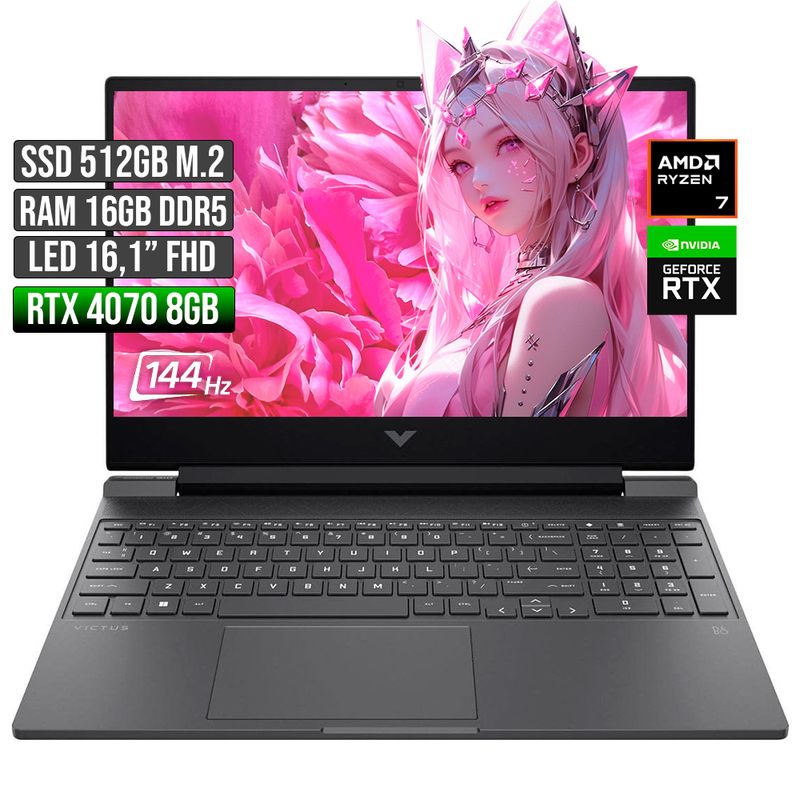 HP - HP VICTUS AMD RYZEN 7-8845HS RTX 4070 8GB SSD 512GB RAM 16GB LED 16" FHD 144Hz