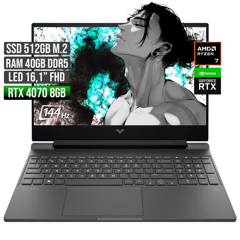 HP - HP VICTUS AMD RYZEN 7-8845HS RTX 4070 8GB SSD 512GB RAM 40GB LED 16" FHD 144Hz