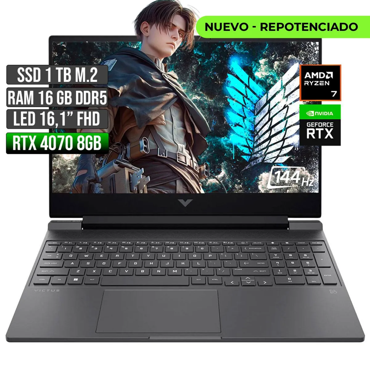 HP - HP VICTUS AMD RYZEN 7-8845HS RTX 4070 8GB SSD 1TB RAM 16GB LED 16" FHD 144Hz