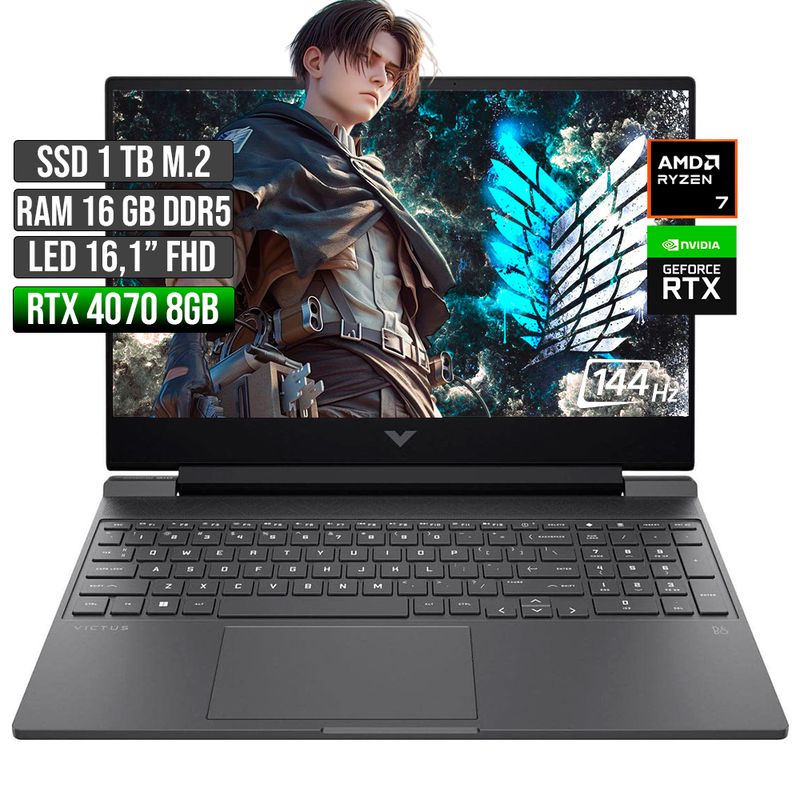 HP - HP VICTUS AMD RYZEN 7-8845HS RTX 4070 8GB SSD 1TB RAM 16GB LED 16" FHD 144Hz