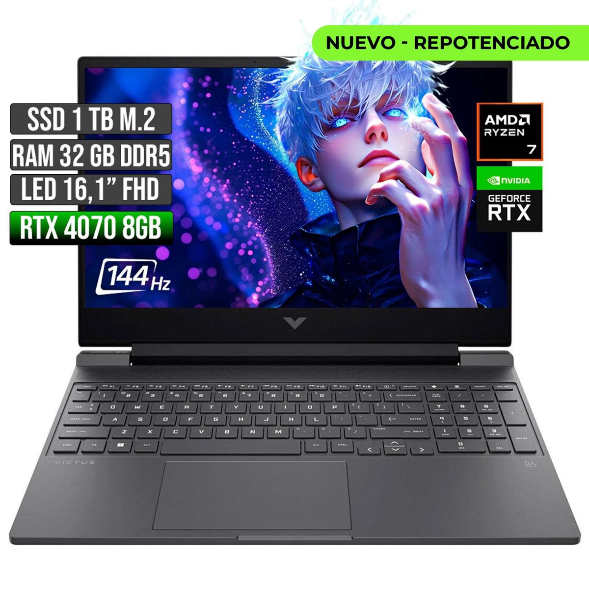 HP - HP VICTUS AMD RYZEN 7-8845HS RTX 4070 8GB SSD 1TB RAM 32GB LED 16" FHD 144Hz
