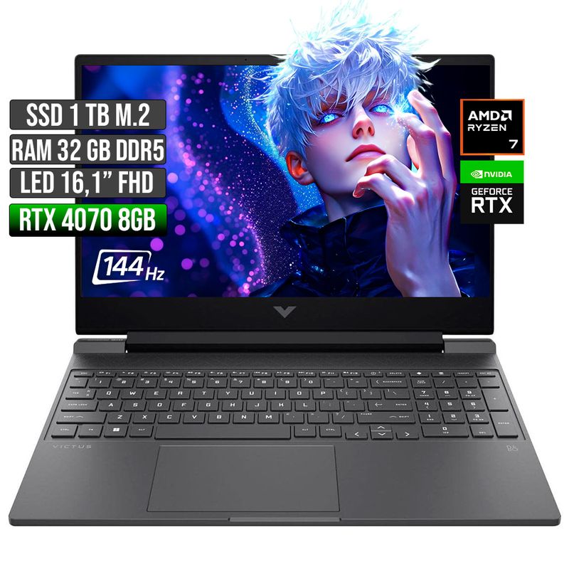 HP - HP VICTUS AMD RYZEN 7-8845HS RTX 4070 8GB SSD 1TB RAM 32GB LED 16" FHD 144Hz