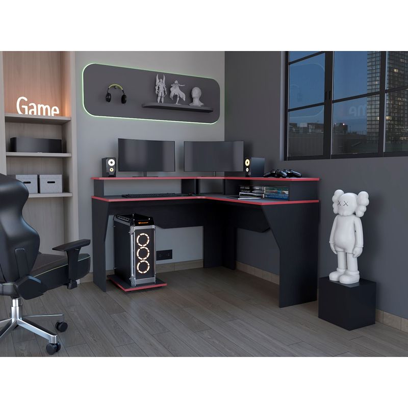 RTA MUEBLES - Escritorio Gamer Guma Wengue Canto Rojo Elw 10307 Rta