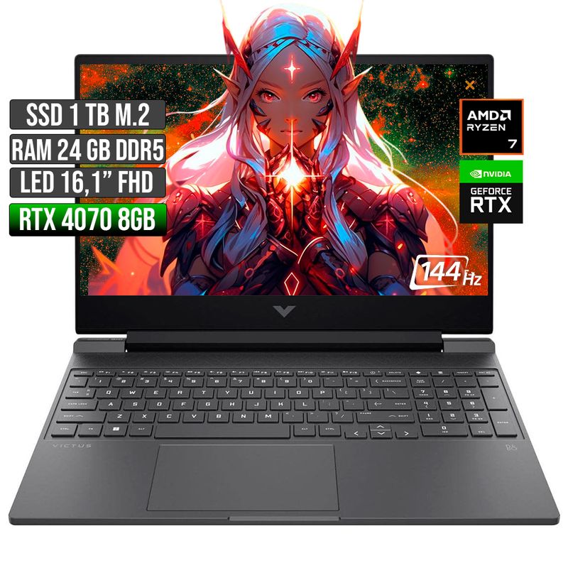 HP - HP VICTUS AMD RYZEN 7-8845HS RTX 4070 8GB SSD 1TB RAM 24GB LED 16" FHD 144Hz