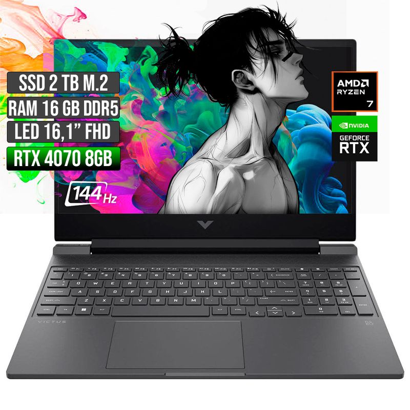 HP - HP VICTUS AMD RYZEN 7-8845HS RTX 4070 8GB SSD 2TB RAM 16GB LED 16" FHD 144Hz