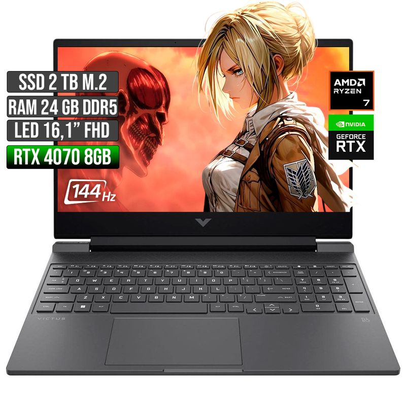 HP - HP VICTUS AMD RYZEN 7-8845HS RTX 4070 8GB SSD 2TB RAM 24GB LED 16" FHD 144Hz