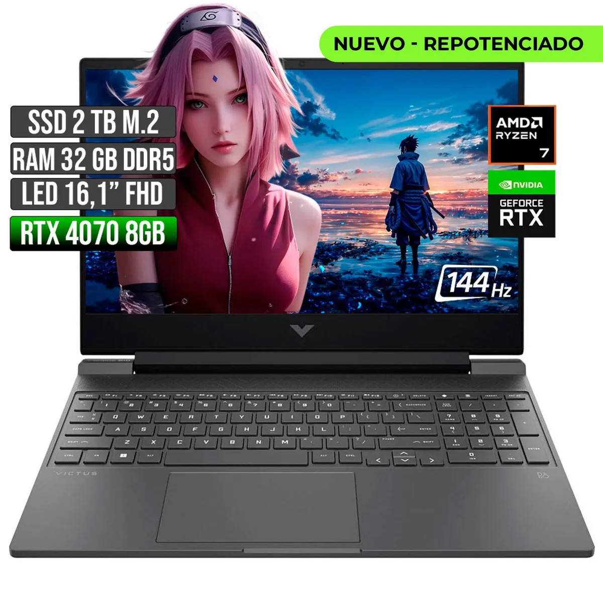 HP - Portátil Gamer HP Victus AMD Ryzen 7 RTX 4070 32GB RAM 2TB SSD 16"