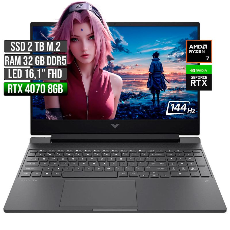 HP - HP VICTUS AMD RYZEN 7-8845HS RTX 4070 8GB SSD 2TB RAM 32GB LED 16" FHD 144Hz