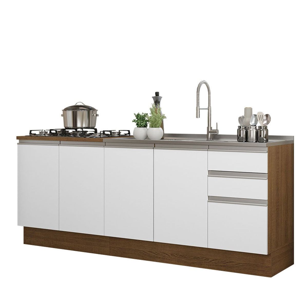 MADESA - Kit 2 Muebles de Cocina Bajo Glamy 2.00 m con Mesón de Acero