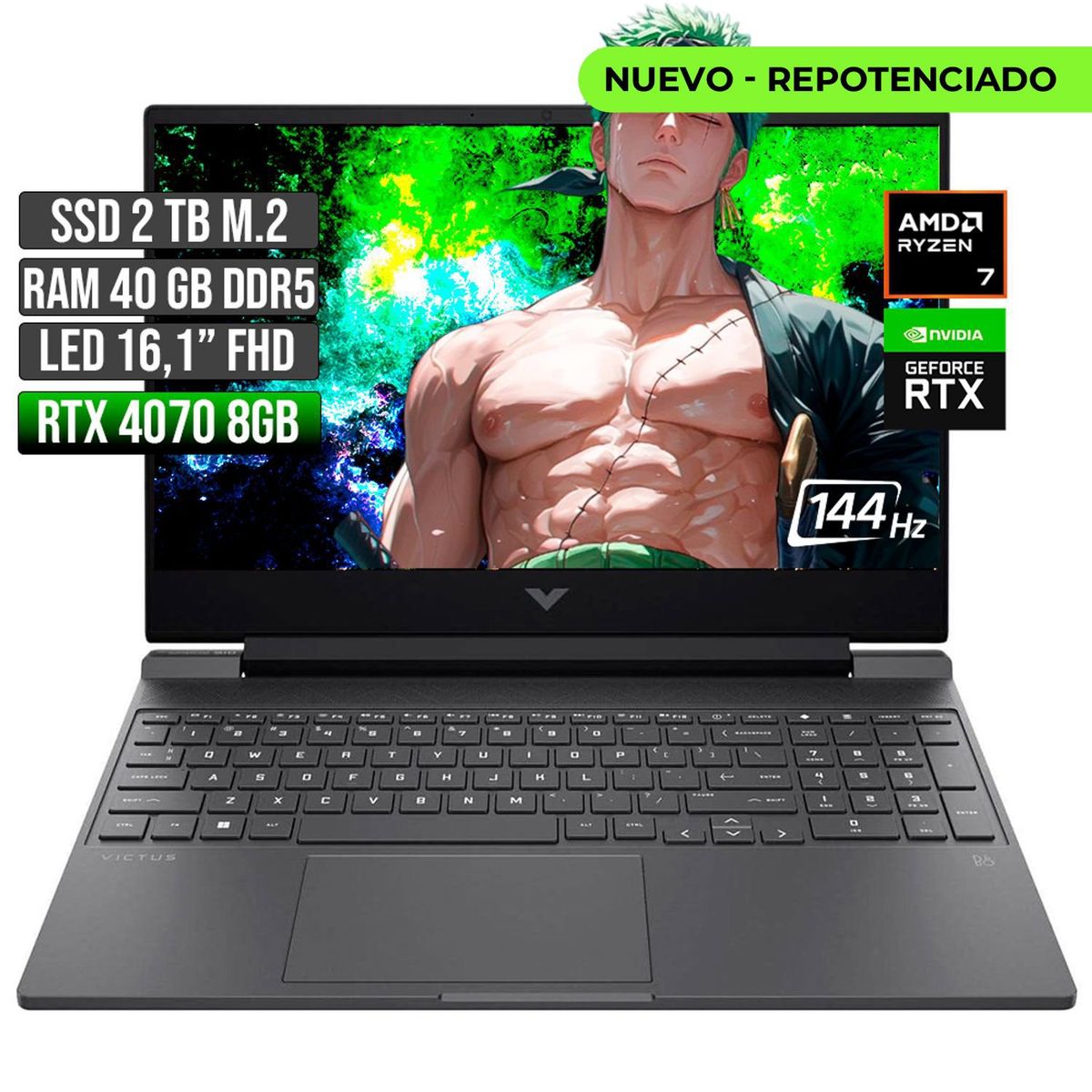 HP - HP VICTUS AMD RYZEN 7-8845HS RTX 4070 8GB SSD 2TB RAM 40GB LED 16" FHD 144Hz