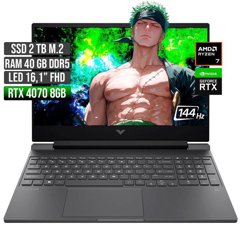 HP - HP VICTUS AMD RYZEN 7-8845HS RTX 4070 8GB SSD 2TB RAM 40GB LED 16" FHD 144Hz