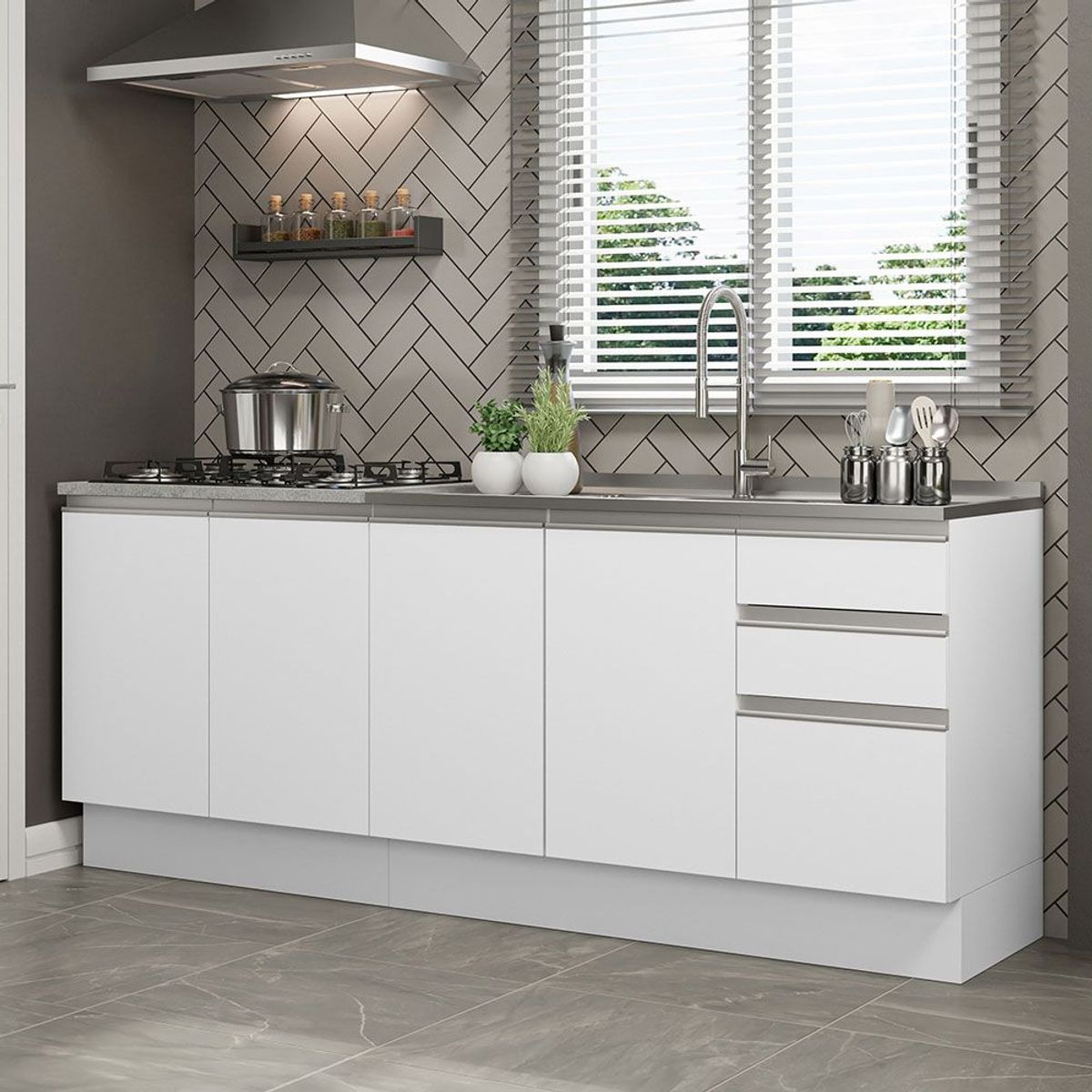 MADESA - Kit 2 Muebles de Cocina Bajo Glamy 2.00 m con Mesón de Acero