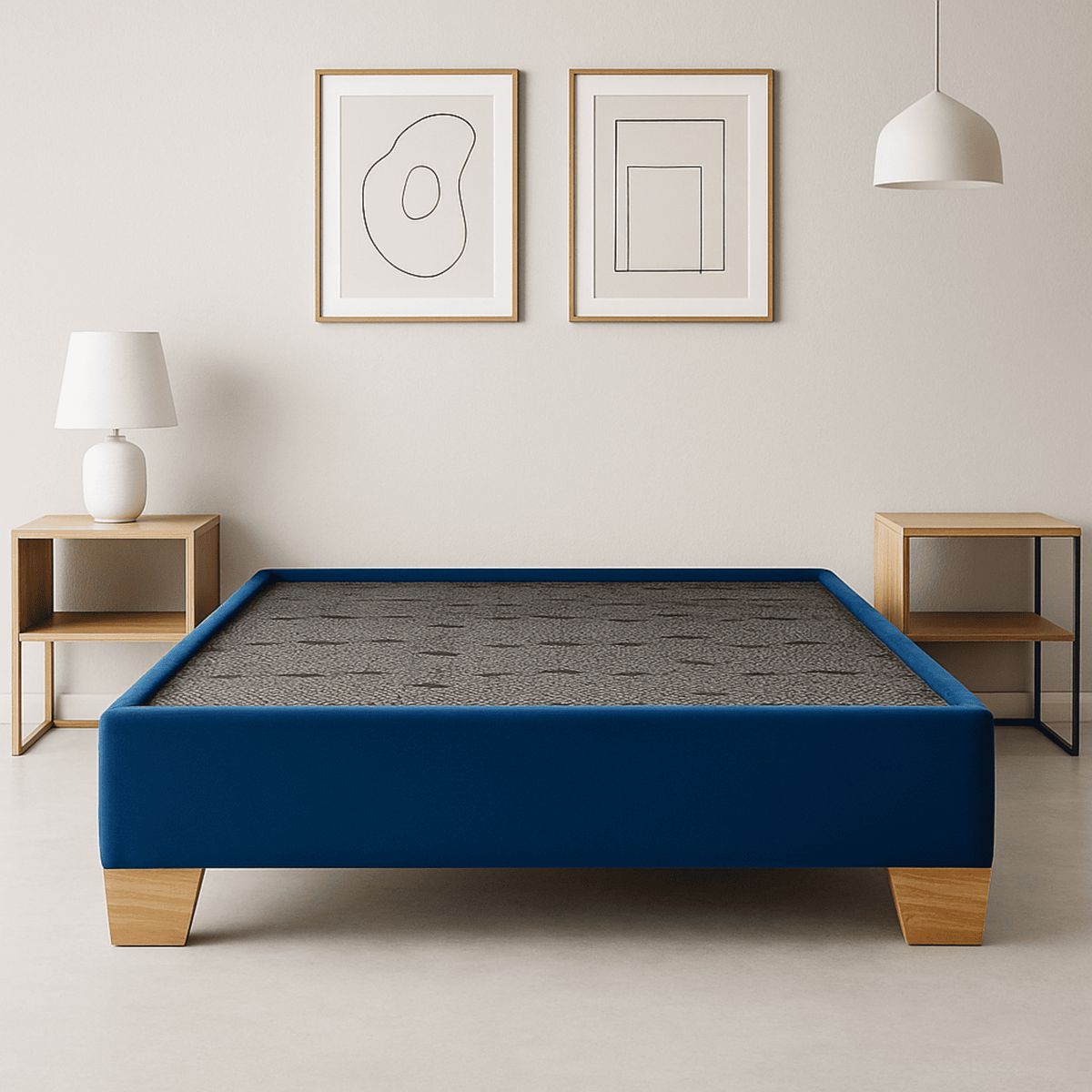 ESTILO Y CONFORT - Basecama dividida Azul 100x190 Pata Madera