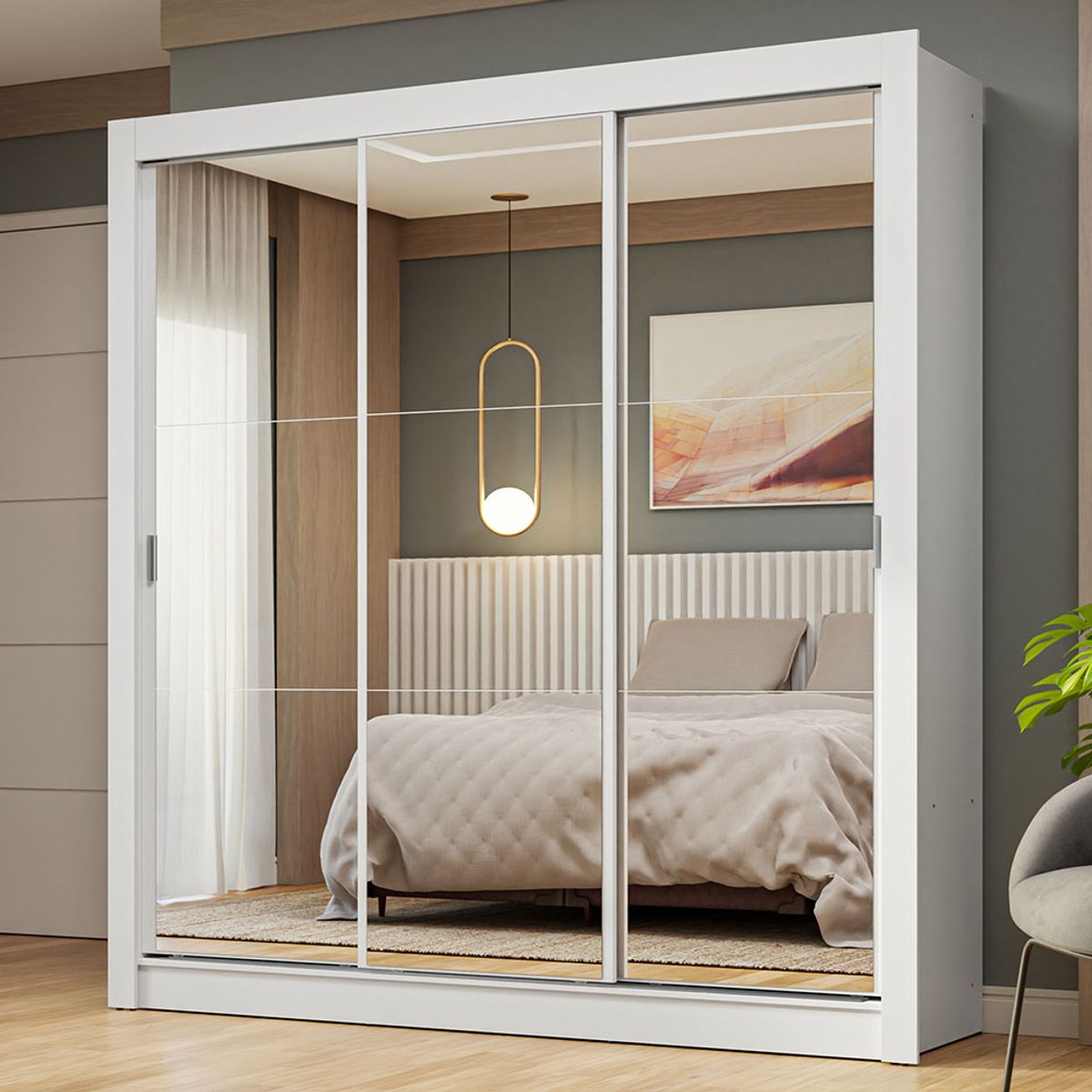 MADESA - Clóset Nobre 3 Puertas Corredizas con Espejos Blanco 205 cm x 170 cm x 51 cm