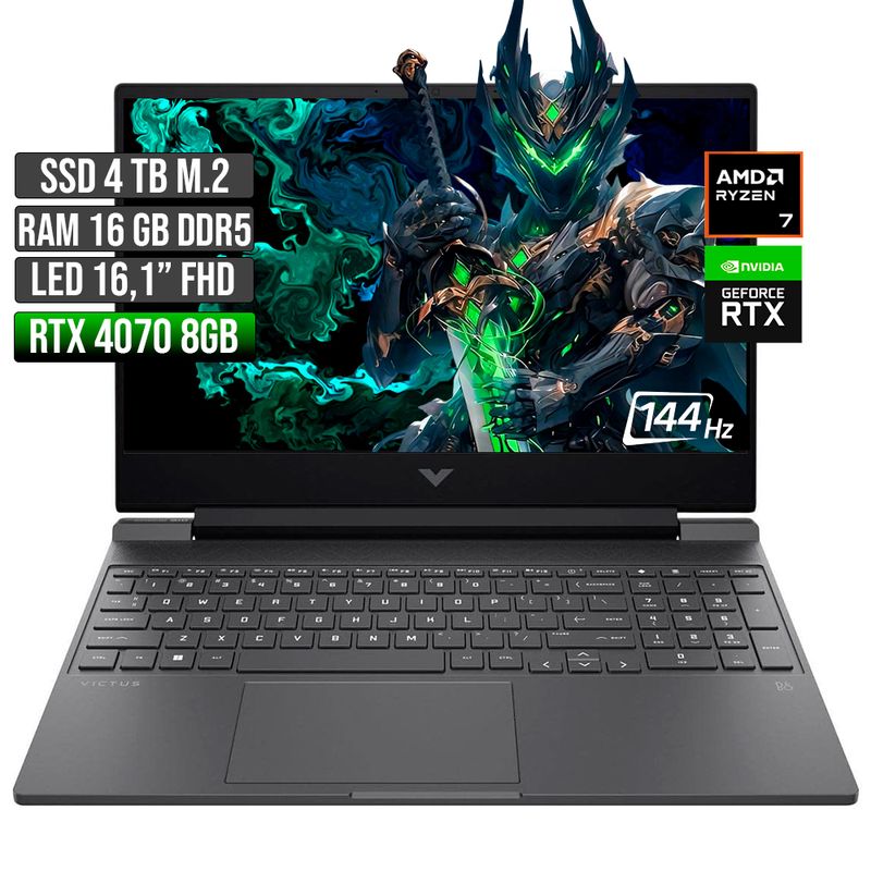 HP - HP VICTUS AMD RYZEN 7-8845HS RTX 4070 8GB SSD 4TB RAM 16GB LED 16" FHD 144Hz