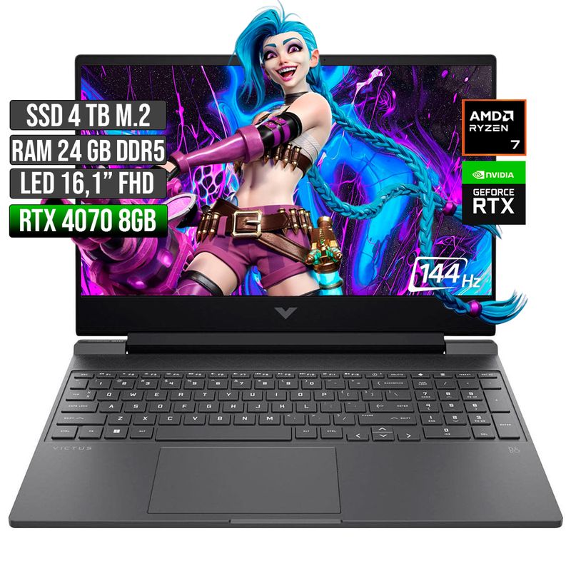 HP - HP VICTUS AMD RYZEN 7-8845HS RTX 4070 8GB SSD 4TB RAM 24GB LED 16" FHD 144Hz