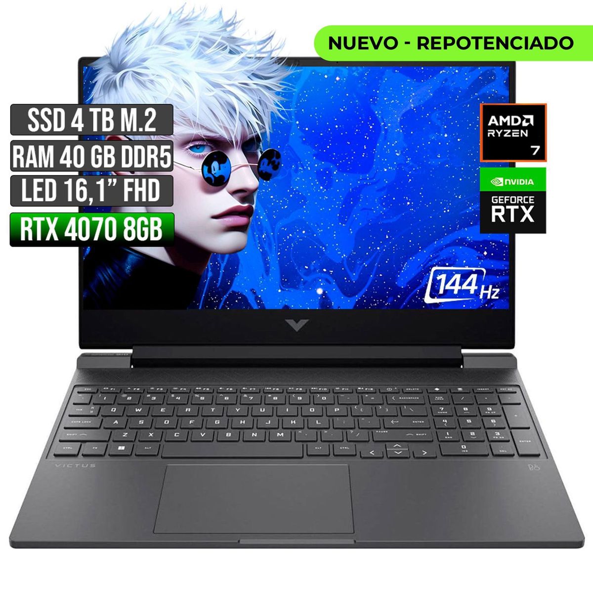 HP - HP VICTUS AMD RYZEN 7-8845HS RTX 4070 8GB SSD 4TB RAM 40GB LED 16" FHD 144Hz