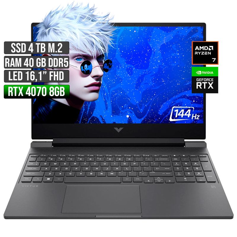HP - HP VICTUS AMD RYZEN 7-8845HS RTX 4070 8GB SSD 4TB RAM 40GB LED 16" FHD 144Hz