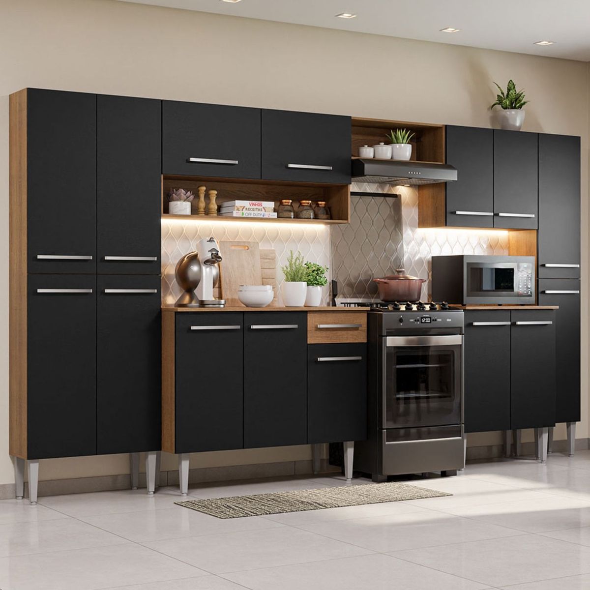 MADESA - Cocina Integral Emilly Joy 3.25 Metros Marrón/Negro