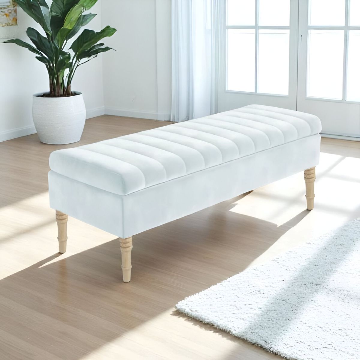 DISEÑOS RAMONA'S - Puff Baúl Con Paneles 100x40x50 Blanco