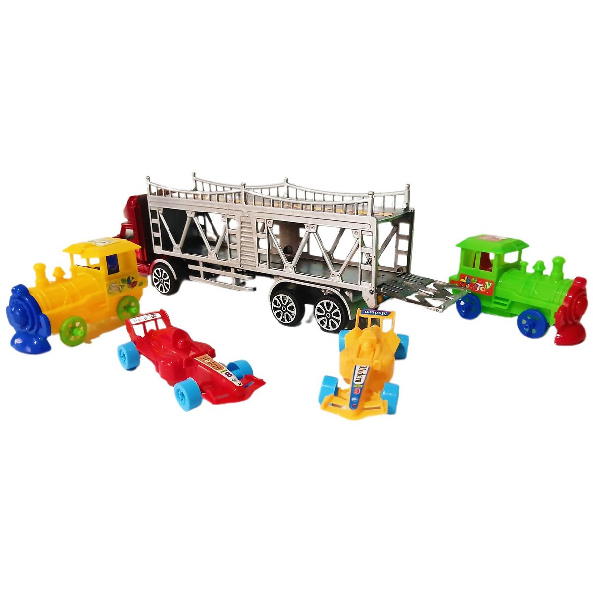 GENERICO - Camión Grúa X2 Trenes X2 Carros Formula 1 Juguetes Para Niño