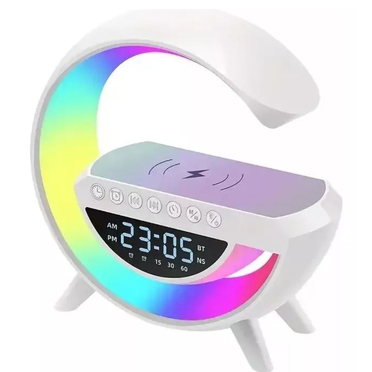 GENERICO - Parlante Lampara G Cargador Inalámbrico Reloj Bt Color Blanco
