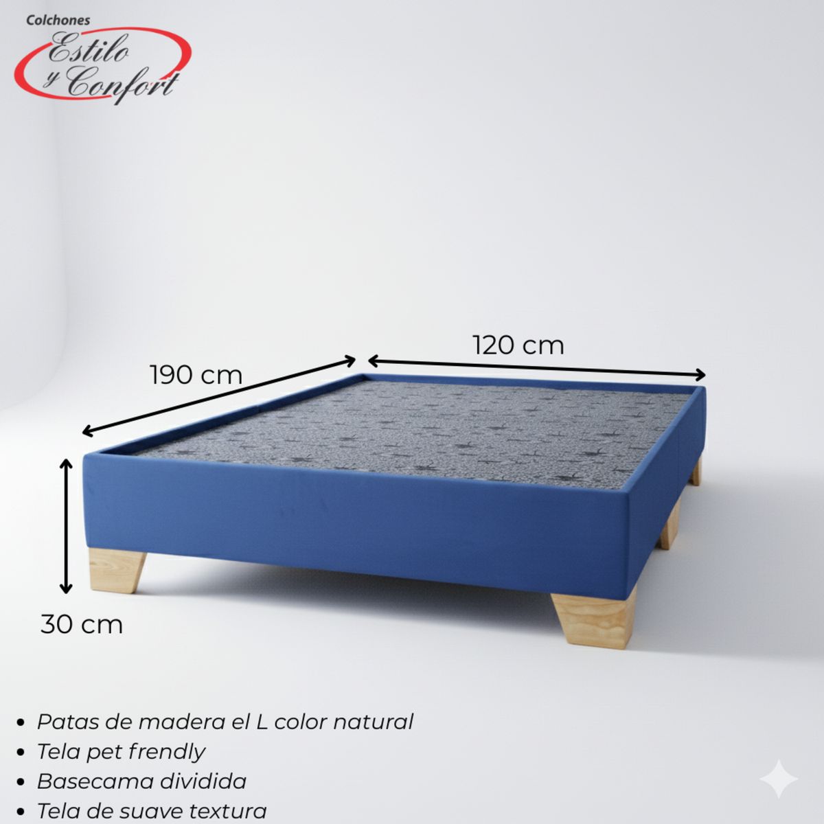 ESTILO Y CONFORT - Basecama dividida Azul  120x190 Pata Madera