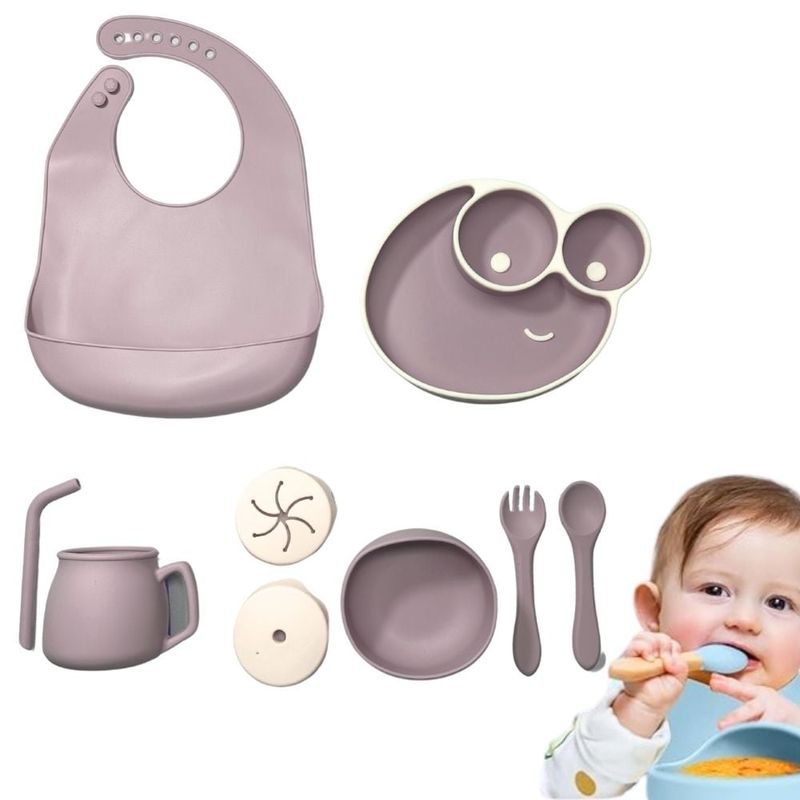 GENERICO - Set Vajilla Bebe Silicona Kit 9pcs Alimentacion Plato Babero