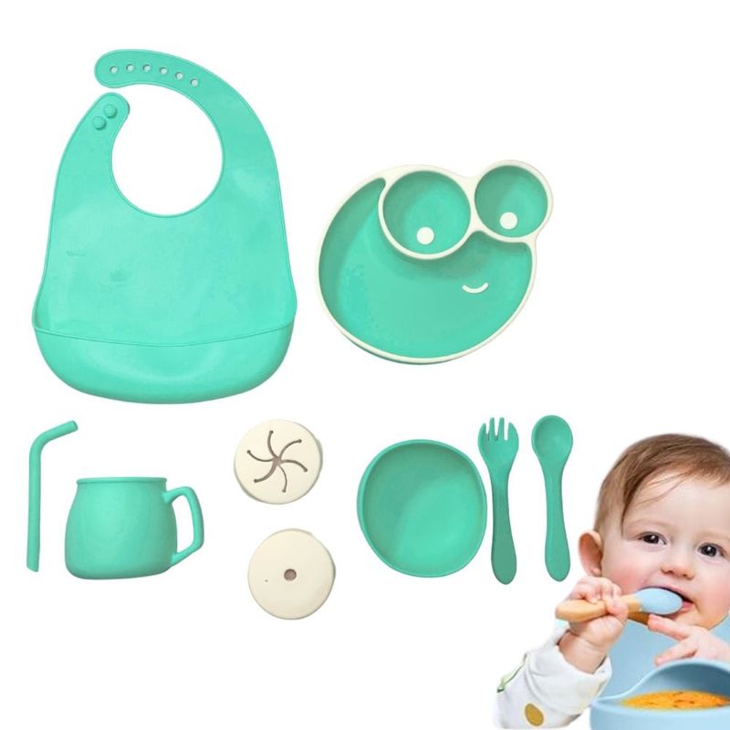 GENERICO - Set Vajilla Bebe Silicona Kit 9pcs Alimentacion Plato Babero