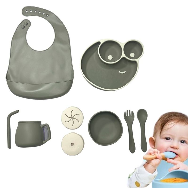 GENERICO - Set Vajilla Bebe Silicona Kit 9pcs Alimentacion Plato Babero