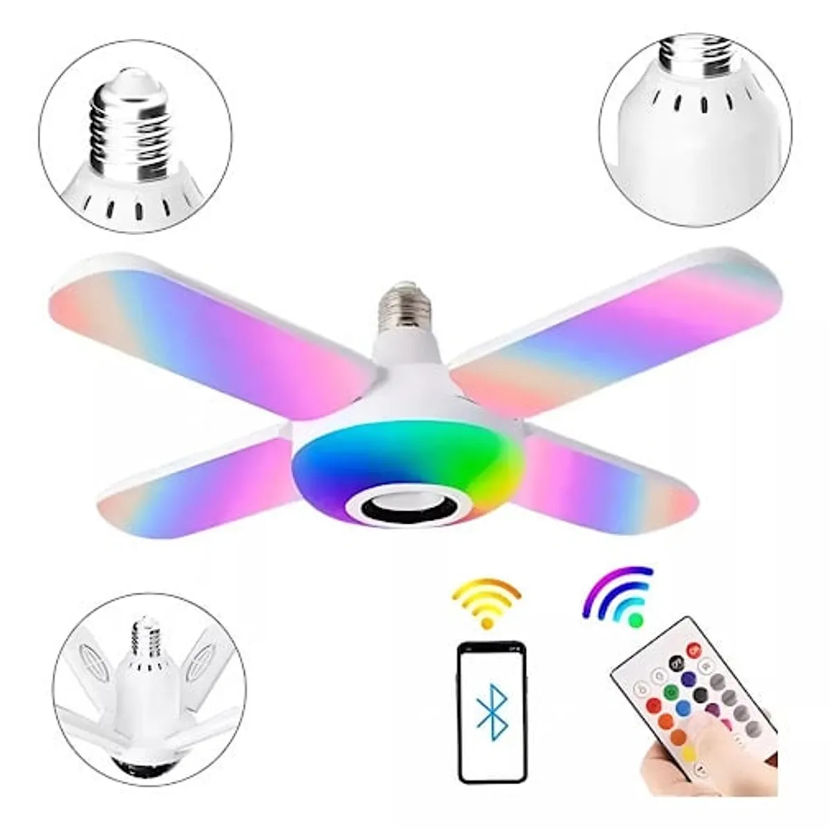GENERICO - Bombillo Parlante Bluetooth Con Control Remoto 4 Aspas Rgb