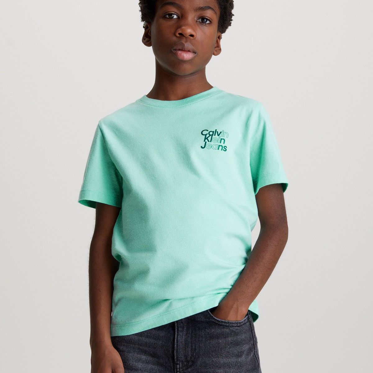 CALVIN KLEIN - Camiseta azul con logo en el pecho para niño Calvin Klein