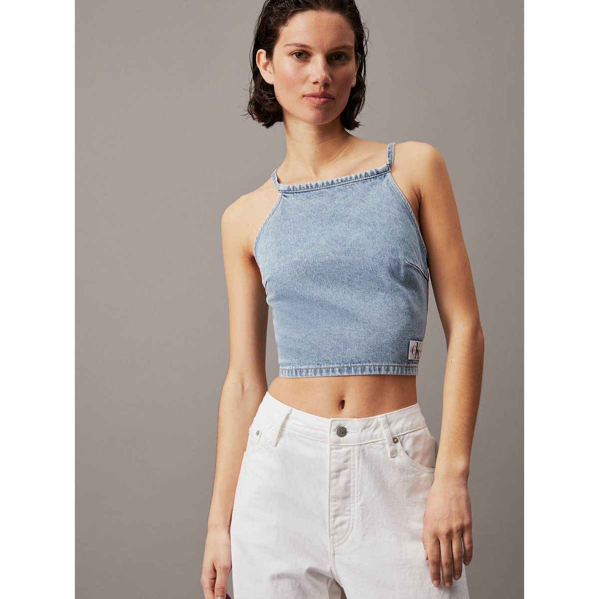 CALVIN KLEIN - Top azul denim con cierre anudado en espalda Calvin Klein