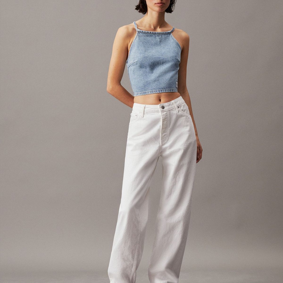 CALVIN KLEIN - Top azul denim con cierre anudado en espalda Calvin Klein