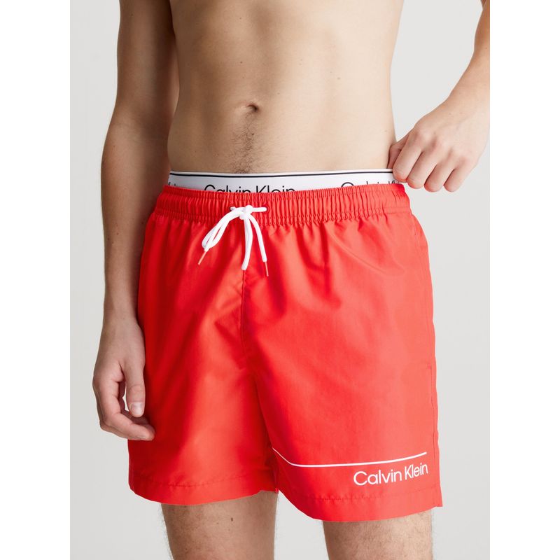 CALVIN KLEIN - Bermuda De Baño Roja Corta Con Cinturilla Doble Calvin Klein