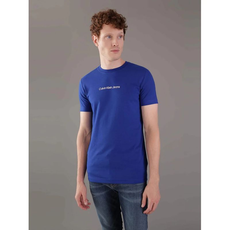 CALVIN KLEIN - Camiseta azul con logo institutional bicolor Calvin Klein