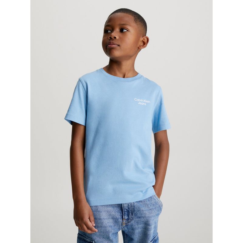 CALVIN KLEIN - Camiseta azul con logo apilado para niño Calvin Klein