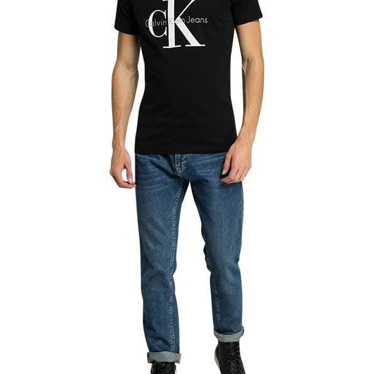 CALVIN KLEIN - Camiseta negra de algodón con logo Calvin Klein