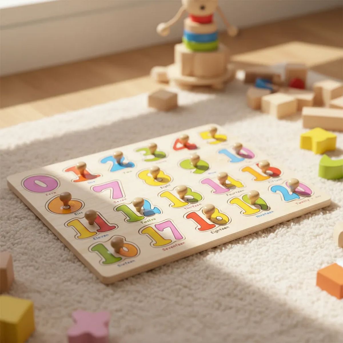 JUGANDO Y EDUCANDO - Rompecabezas Números De Madera Con Pines Para Niños