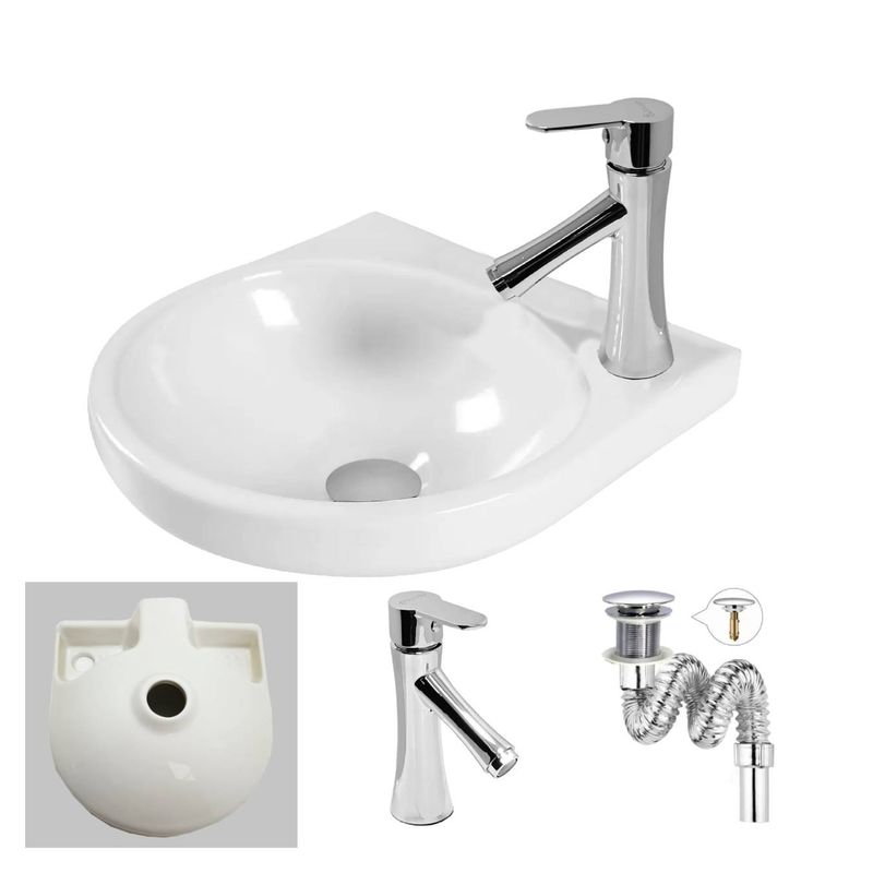 GENERICO - Kit Lavamanos Super Mini Griferia Agua Fría Acero - Desagüe