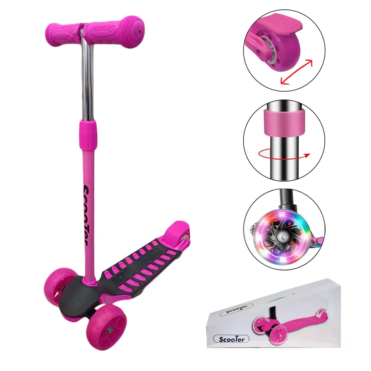 BABY ON - Patineta Scooter Kick And Ride Llantas Anchas Y Luces Rosa
