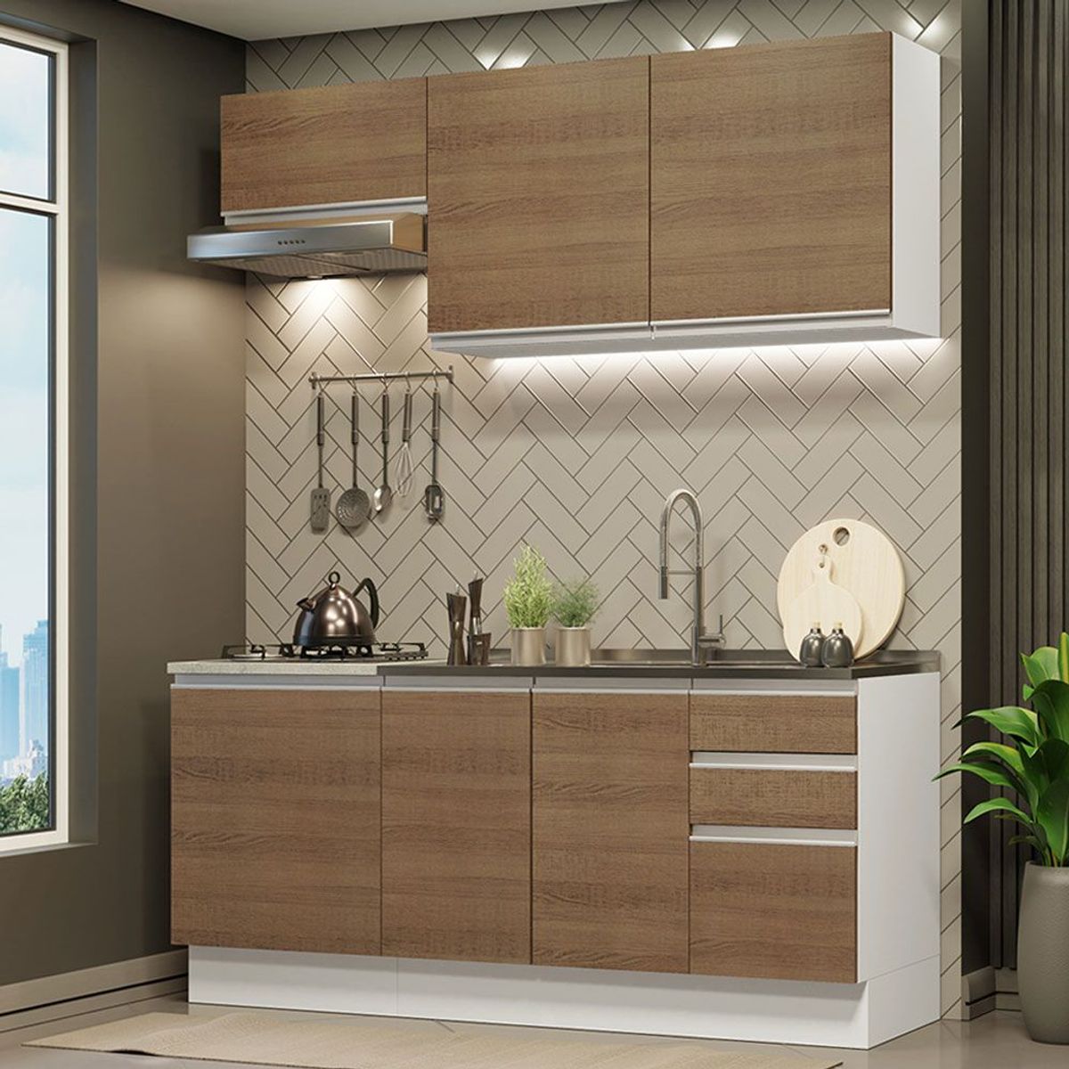 MADESA - Cocina Integral Glamy 1.80 m con Mesón de Acero Blanco/Marrón 13