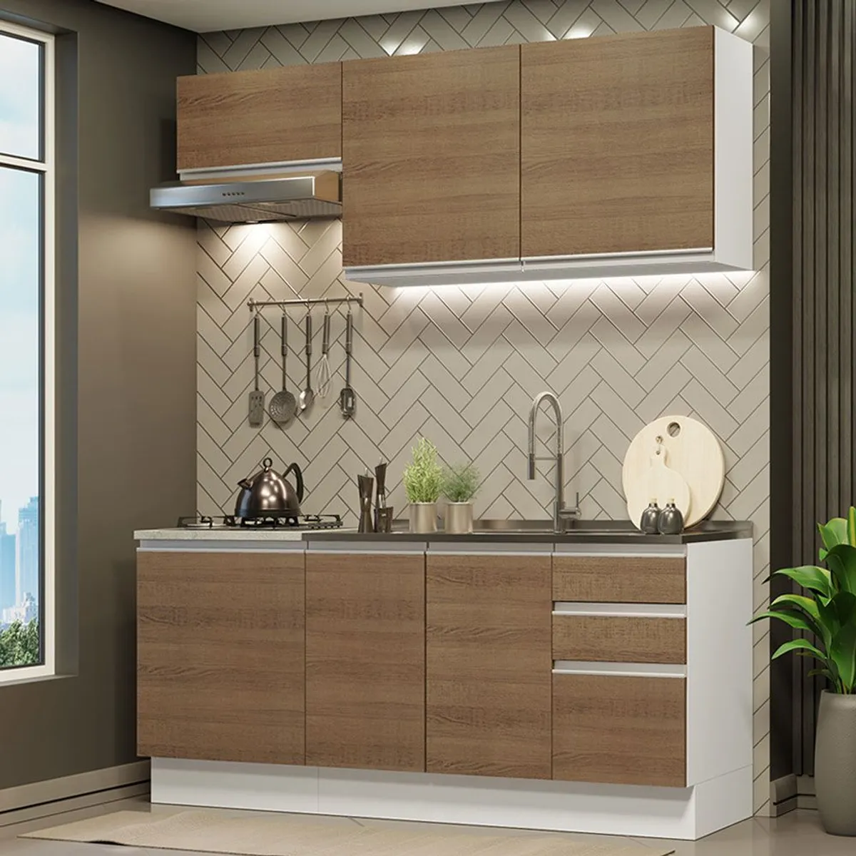MADESA - Cocina Integral Glamy 1.80 m con Mesón de Acero Blanco/Marrón 13