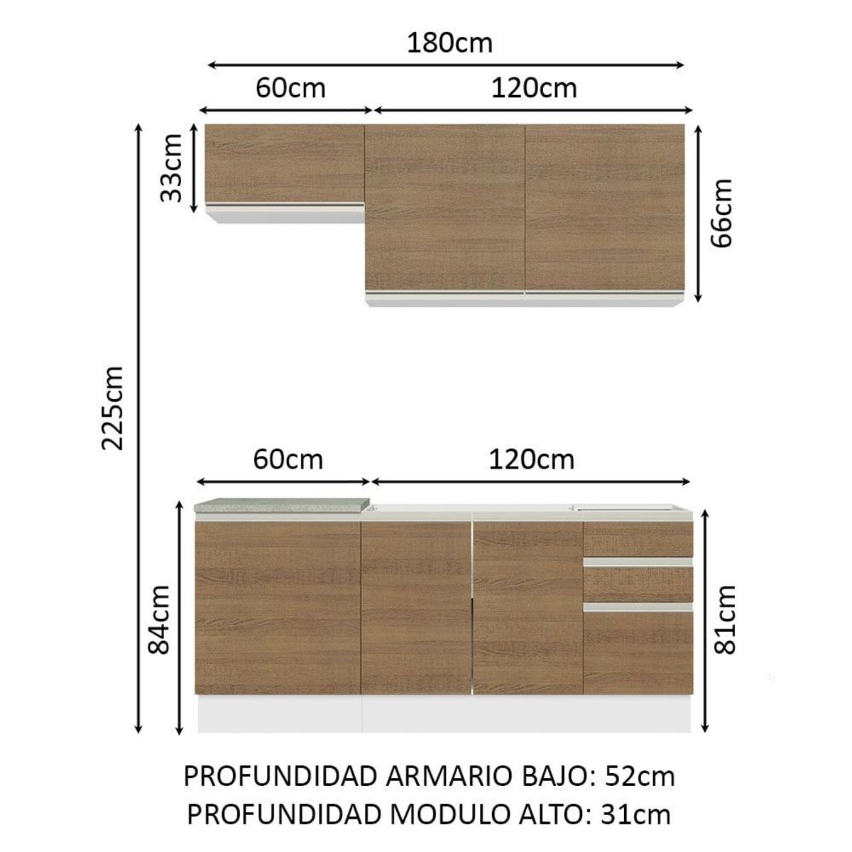MADESA - Cocina Integral Glamy 1.80 m con Mesón de Acero Blanco/Marrón 13