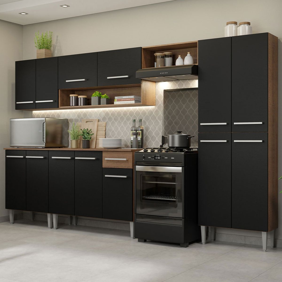 MADESA - Cocina Integral Emilly 2.90 Metros Marrón/Negro 01
