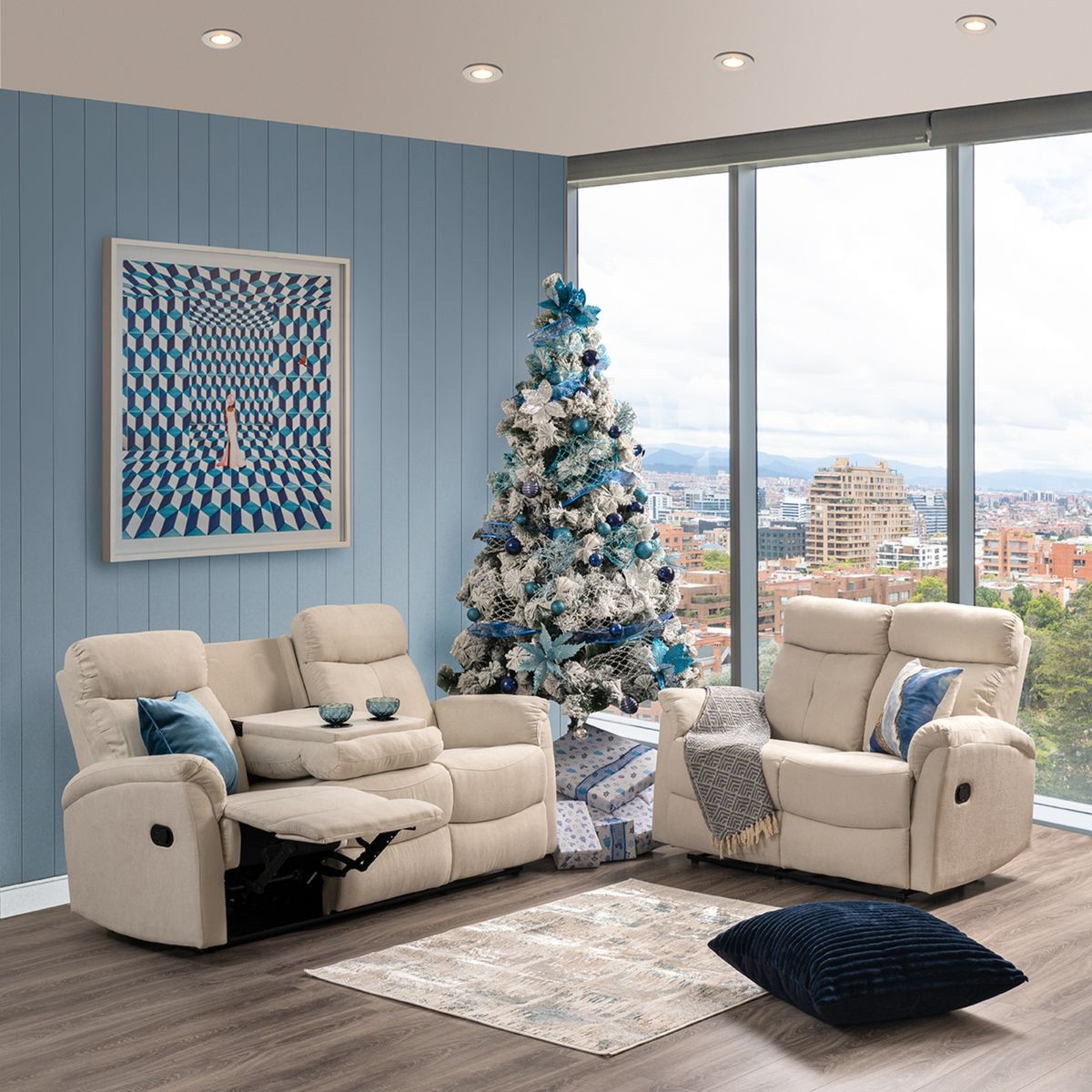 MUEBLES FIOTTI - Sofa Reclinable 3 puestos Beige Fiotti Tinay