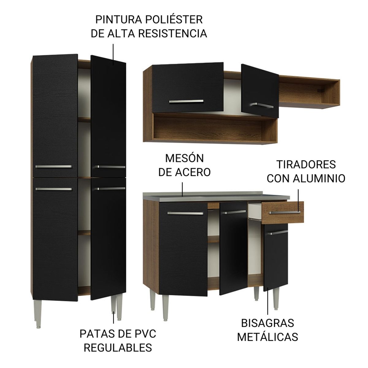 MADESA - Cocina Integral Emilly 2.30 m con Mesón de Acero 12